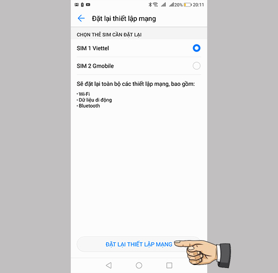 Chọn đặt lại mạng